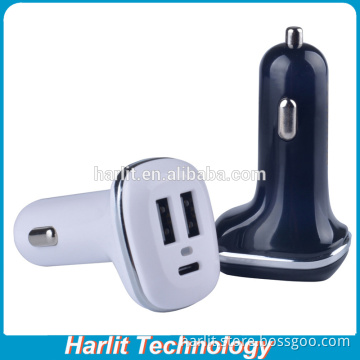 USB 2.0 Quick Charger 3 Ports High Speed Car Charger With Type C 5V 4.8A Output
